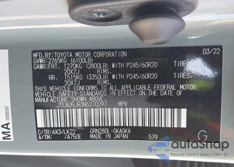 2022 Toyota 4Runner Trd Sport из США, поврежденный, VIN JTEAU5JR3N5270297